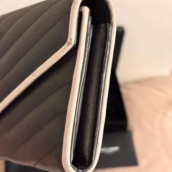 Saint Laurent YSL Cassandre Chevron Quilted Grey Leather Long Wallet W/ COA - Picture 6 of 15